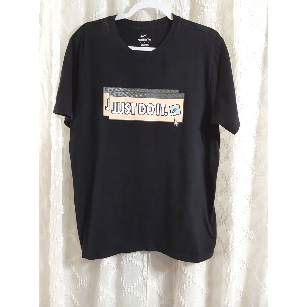 Nike Mens Just Do It Pixel Graphic T-Shirt Black Size Large Retro Computer Tee